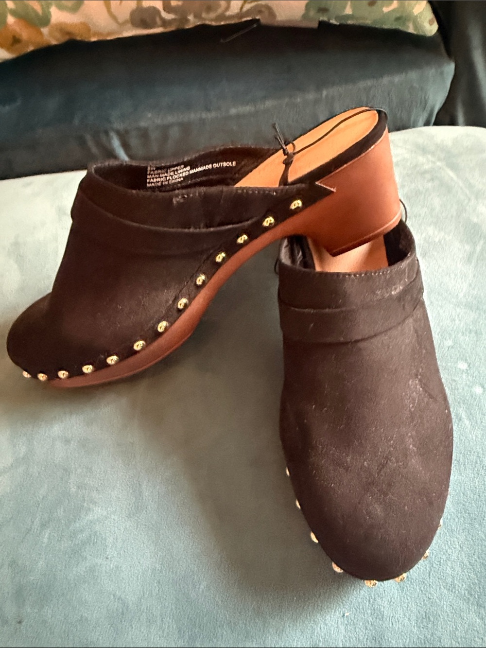 Lane Bryant Black Suede Studded Clog Mules